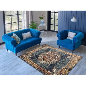 Aledin Carpets Teheran - Vintage Vloerkleed 160x230 cm - Laagpolig - Blauw - Oosters tapijt - Tapijt woonkamer