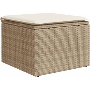 vidaXL Tuinkruk met kussen - 55x55x37 cm - Beige Tuinkruk - Tuinkrukken - Krukje - Rattan Krukje