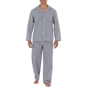Heren Lange Mouwen Bloesje Pyjama Set in Marineblauw/Wit Ruit
