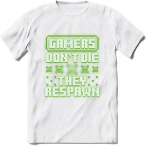 Gamers don't die pixel T-shirt | Neon Groen | Gaming kleding | Grappig game verjaardag cadeau shirt Heren – Dames – Unisex | - Wit - XXL