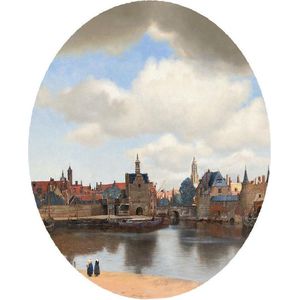 Gezicht op Delft, Johannes Vermeer - Foto op Behangcirkel - ⌀ 80 cm