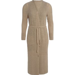 Knit Factory Gina Lang Gebreid Vest - Lang vest reikend tot kuithoogte - Lange cardigan - Bruin damesvest - Linnen - 36/38