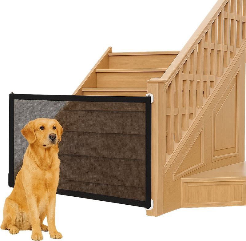 Oprolbaar traphekje zonder boren – 110 x 73 cm – Inclusief spijlen – Voor kinderen en kleine honden
