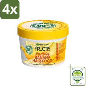 Garnier - Fructis Hair Food Banana - 3-in-1 Haarmasker - Voedend - Droog Haar - 400 ml - Voordeelverpakking - 4 stuks - Haar masker - Kokosmelk masker