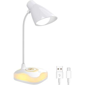 LED bureaulamp OMERIL tafellamp touch dimbaar, 3 helderheidsniveaus, USB-oplaadbare nachttafellamp bureaulamp kinderen met zwanenhals voor kantoor, lezen, studeren, wit [Energieklasse A+]