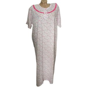 Dames katoenen nachthemd 130CM korte mouw met bloemenprint 2101 L wit/roze