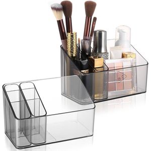 Allecto Plus - Make-upkwastenorganizer met laden en afneembare opbergdoos voor cosmetica, badkamerorganizer, tafelorganizer - Set van 2 stuks