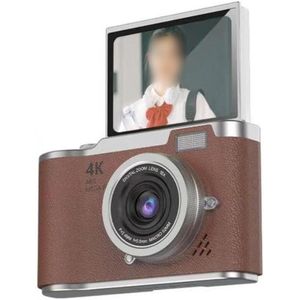 4K digitale camera, 48 MP met 180° kantelbaar scherm en 8x zoom, 6,1 cm display, compacte vlogcamera met foto- en videofilters, games, mp3-speler, lichtgewicht reiscamera (bruin)
