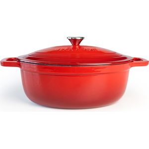 Ovale Braadpan en Stoofpot 6L - 32cm - Rode Lava Geëmailleerde Gietijzeren - Compatibel met Alle Kookoppervlakken, Inclusief Inductie