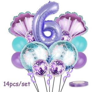 Zeemeerminnen Ballonnen pakket - 6 Jaar - Mermaid Ballonnen - 14 Stuks - Verjaardag Versiering / Feestpakket - Ballonnen set - Kinderfeestje Zeemeermin - Paarse ballonnen - Turquoise ballonnen - Happy Birthday