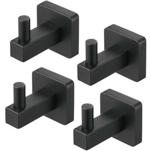 Badkamer Accessoires Set - 4 Stuks - Handdoekhouder & Haken - Roestvrij Staal - Wandmontage - Zwart