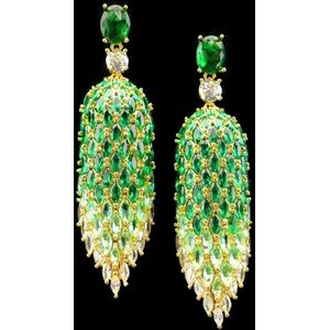 Victoria Valenza Saint-Tropez Luxe Oorbellen Dames Messing Oorringen Groene Steen Oorbellen - Goud kleurig - 1 Paar