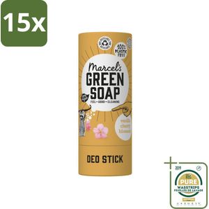 15 x Marcel's Green Soap - Deodorant Stick - Vanille & Kersenbloesem - Langdurige frisheid - 40 gr - Grootverpakking - Deodorant Stick - Vanille & Kersenbloesem - Duurzame Deodorant - Vegan Deodorant - Biologische Deodorant