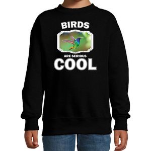 Dieren vogels sweater zwart kinderen - birds are serious cool trui jongens/ meisjes - cadeau kolibrie vogel/ vogels liefhebber - kinderkleding / kleding 152/164