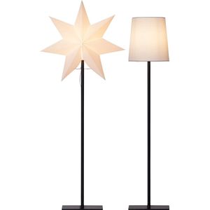 Star Trading vloerlamp met verwisselbare kap Frozen byStar Trading, 3D papieren ster kerst of ronde lampenkap in wit, decoratieve ster vloerlamp met kabelschakelaar, E14, hoogte: 85 cm