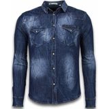 Denim Shirt - Spijkerblouse Slim Fit - Vintage Washed - Blauw