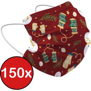 Mondkapje Kerst Wegwerp Mondmasker Mondkapjes Niet Medisch Universeel - Rood x Wanten - 150x