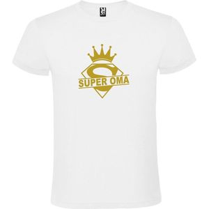 Wit  T shirt met  print van ""Super Oma "" print Goud size S
