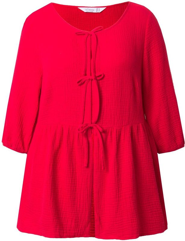 MIAMODA - Dames - Blouse A-lijn mousseline strikbandjes gerimpelde dwarsnaad - Rood - Maat 42