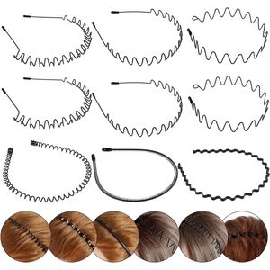 9-delige set metalen haarbanden voor mannen en vrouwen - zwart - geschikt voor waves, sport, yoga en make-up