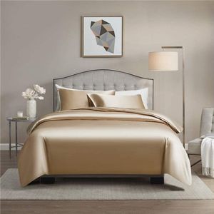 Satijnen beddengoedset, 135 x 200 cm, goudkleurig, 2-delig, luxe, aangenaam dekbedovertrek met ritssluiting en kussensloop 80 x 80 cm - Gnomvaie