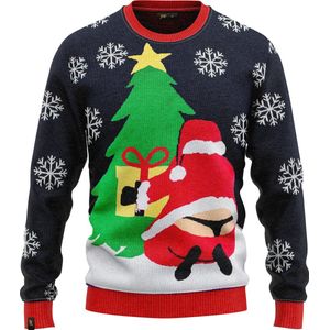 JAP Christmas Foute kersttrui (maat 3XL) - 100% Gerecycled - Kriebelt niet - Kerstcadeau volwassenen - Kersttrui dames en heren XXXL - Santastring - Blauw
