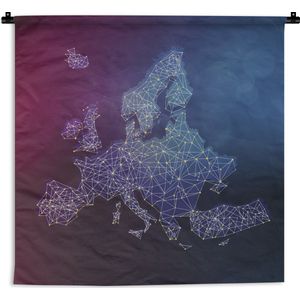 Wandkleed Kleurrijke kaart Europa - Europe map with network connections on blue background Hires JPEG (5000 x 5000 pixels) and EPS10 file included Wandkleed katoen 60x60 cm - Wandtapijt met foto