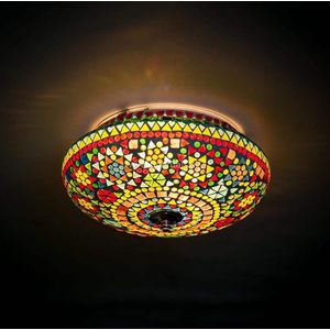Oosterse mozaïek plafondlamp Indian Design | 2 lichts | multi colour | glas / metaal | Ø 38 cm | eetkamer / woonkamer / slaapkamer | sfeervol / traditioneel / modern design