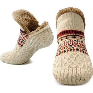 Vloersokken - Warme Wintersokken - Sokken voor Binnen-Warme Antislip Huissokken Volwassenen (Maat 40–42) - Antislip Slippersokken voor Dames en Heren- Dikke Pluche Sokken - Tapijtsokken - Thuis Sokken -1 paar - Khaki