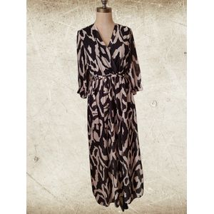 Dames jurk lang model print zwart/beige One size 38 t/m 40