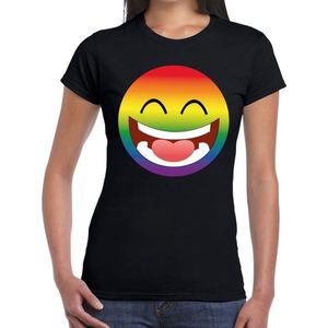 Gay pride smile lachend in regenboog kleuren t-shirt zwart voor dames - lgbt kleding XS