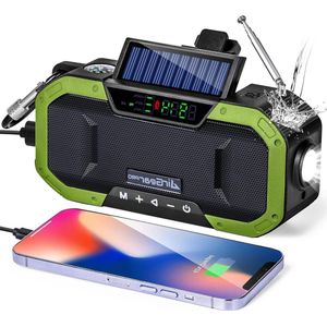Noodradio Draagbare Crankradio met Handkrukoplader Zonnepaneel Noodlicht met FM/AM-radio - 5000 mAh Externe Batterij met USB-oplader IPX5 Waterdicht