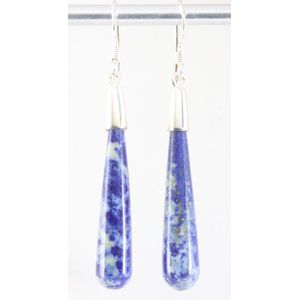 Lange zilveren pegel oorbellen met lapis lazuli