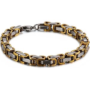 Koningsarmband Heren - Zilver / Goud kleurig - 6mm - Enkele Schakel - Byzantijnse Stijl - Armband Schakelarmband - Armbanden - Cadeau voor Man - Mannen Cadeautjes