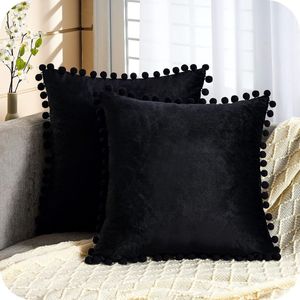Fluwelen kussenslopen met pompons, effen, decoratief, hoofdkussen, zitkussen, voor de bank, slaapkamer, kantoor, auto