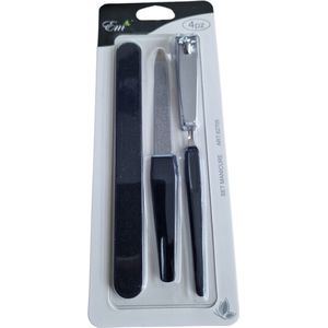 EM Milano Manicure set - Pedicure set - 4-delig - Buffervijl - Nagelvijl - Nagelknipper - Nagelriem verwijderaar - Zwart