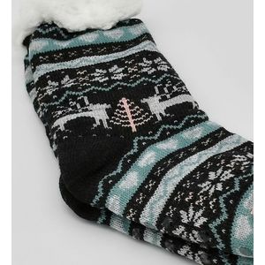 Merino Wollen sokken - Zwart met Hartjes - maat 35/38 - Huissokken - Antislip sokken - Warme sokken – Winter sokken