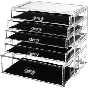 Make-uporganizer met 5 laden - Transparante sieraden- en cosmetica-opbergdozen - Stapelbaar - SONGMICS JMU32TP Make-up organizer