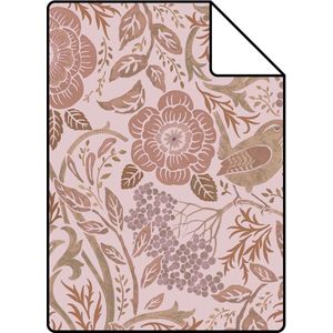Proefstaal ESTAhome behang bloemen en vogels lila paars en terracotta roze - 26,5 x 21 cm - 139830-S