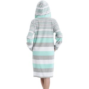 Dames badstof badjas kamerjas gestreept met capuchon