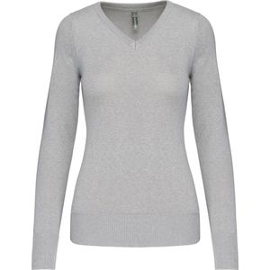 Pullover/Cardigan Dames XS Kariban V-hals Lange mouw Grey Melange 50% Katoen, 50% Acryl