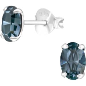 Oorstekers - oorbellen - 925 sterling zilver - silver - kristal - kleur Denim Blue - 4 mm