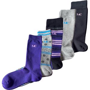 Combinatie pakket van zwarte, grijze, paarse en blauwe sokken | Heren - dames sokken | 5 paar | Maat 43 - 46 | Hoge kwaliteit | Snelle levering