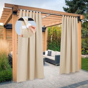 2 Stuks Outdoor Gordijnen met Lussen - Terrasgordijn Zonwering en Inkijkbescherming - Weerbestendig Balkongordijn - H 274 x B 132 cm - Biscotti Beige