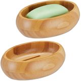 Relaxdays 2x zeepbakje bamboe - zeephouder badkamer - zeepschaaltje - wastafel accessoire