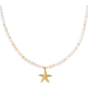 Grote zeester ketting- pasteltinten- goudkleur