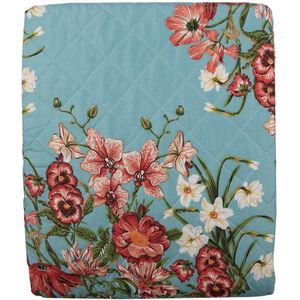 Bedsprei 240x260 cm Blauw Roze Katoen Polyester Rechthoek Bloemen Sprei