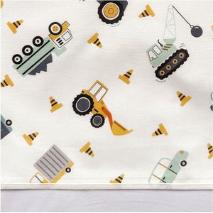 BINK Bedding Ledikantlaken Bram 100 x 150 cm - laken voor ledikant - lakentje - babylaken - auto's - vrachtwagen - kiepwagen - tractor - werkvoertuigen - mintgroen - ecru - oranje - geel - grijs - katoen - jongens