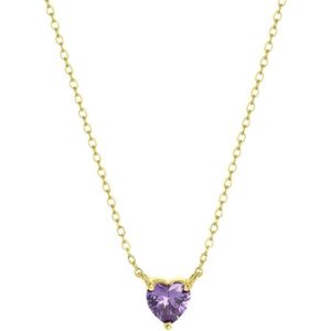 Lucardi Dames Ketting Love month stones hart - Echt Zilver - Ketting - Cadeau - Moederdag - 45 cm - Goudkleurig