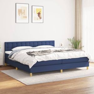 The Living Store Boxspringbed - Deluxe - bed - 203 x 200 cm - blauw stof - Inclusief verstelbaar hoofdbord - pocketvering matras - medium ondersteuning en huidvriendelijk topmatras
